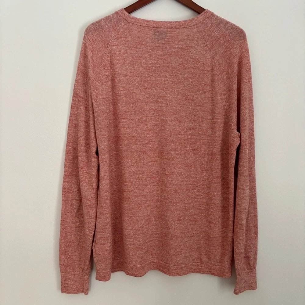 J.Crew Heathered Salmon Linen Cotton Crewneck Raglan Sweater Mens L Preppy
